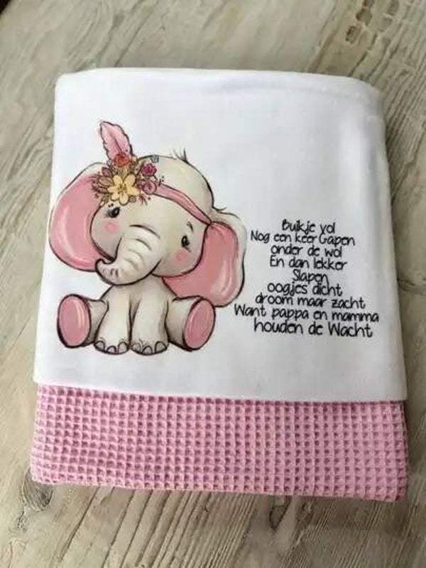 babydeken met naam olifantje met hoofdtooi