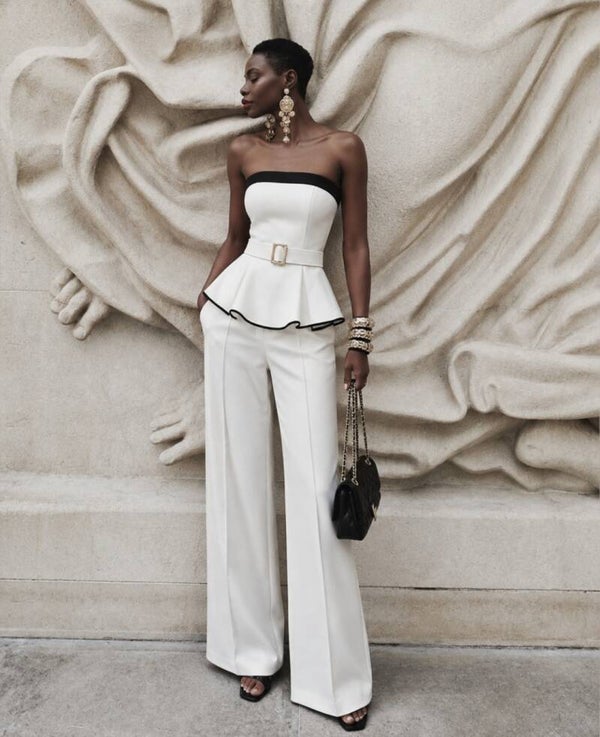 ENSEMBLE PANTALON BLANC À BASQUE