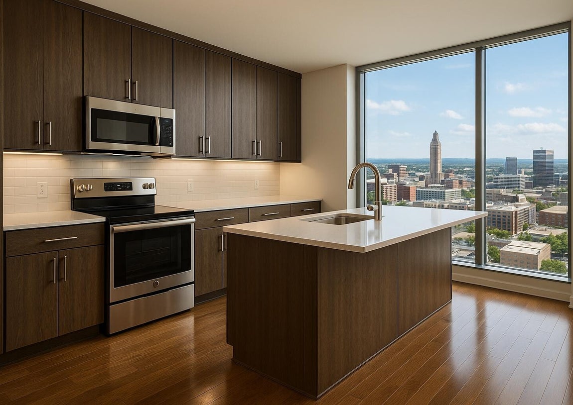 Upscale vacant kitchen in Kansas City apartment professionally cleaned by Elite Clean KC move-out service