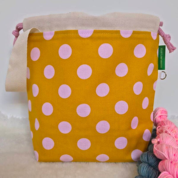 Yellow with pink dots
