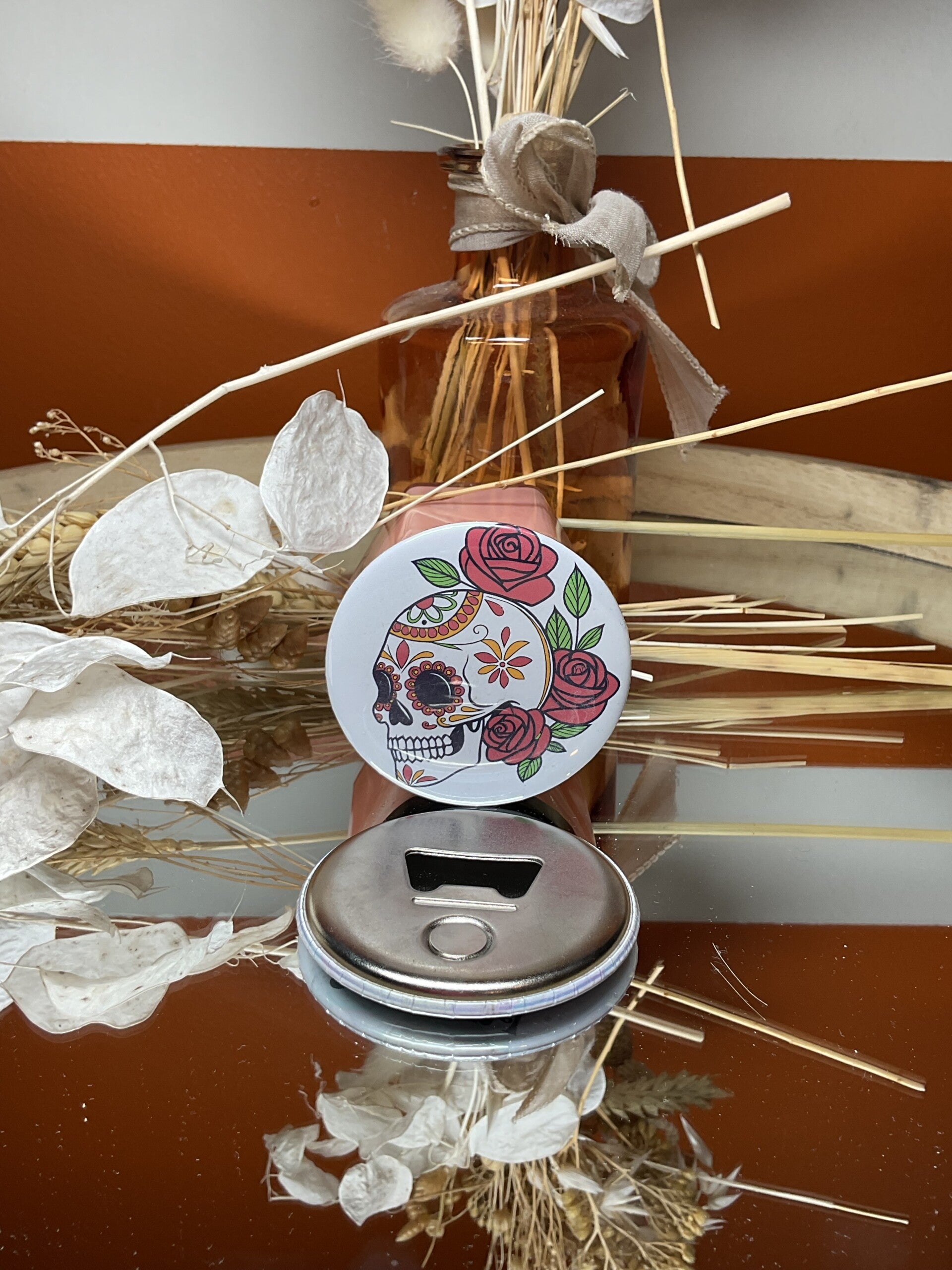 Crâne mexicain rose rouge