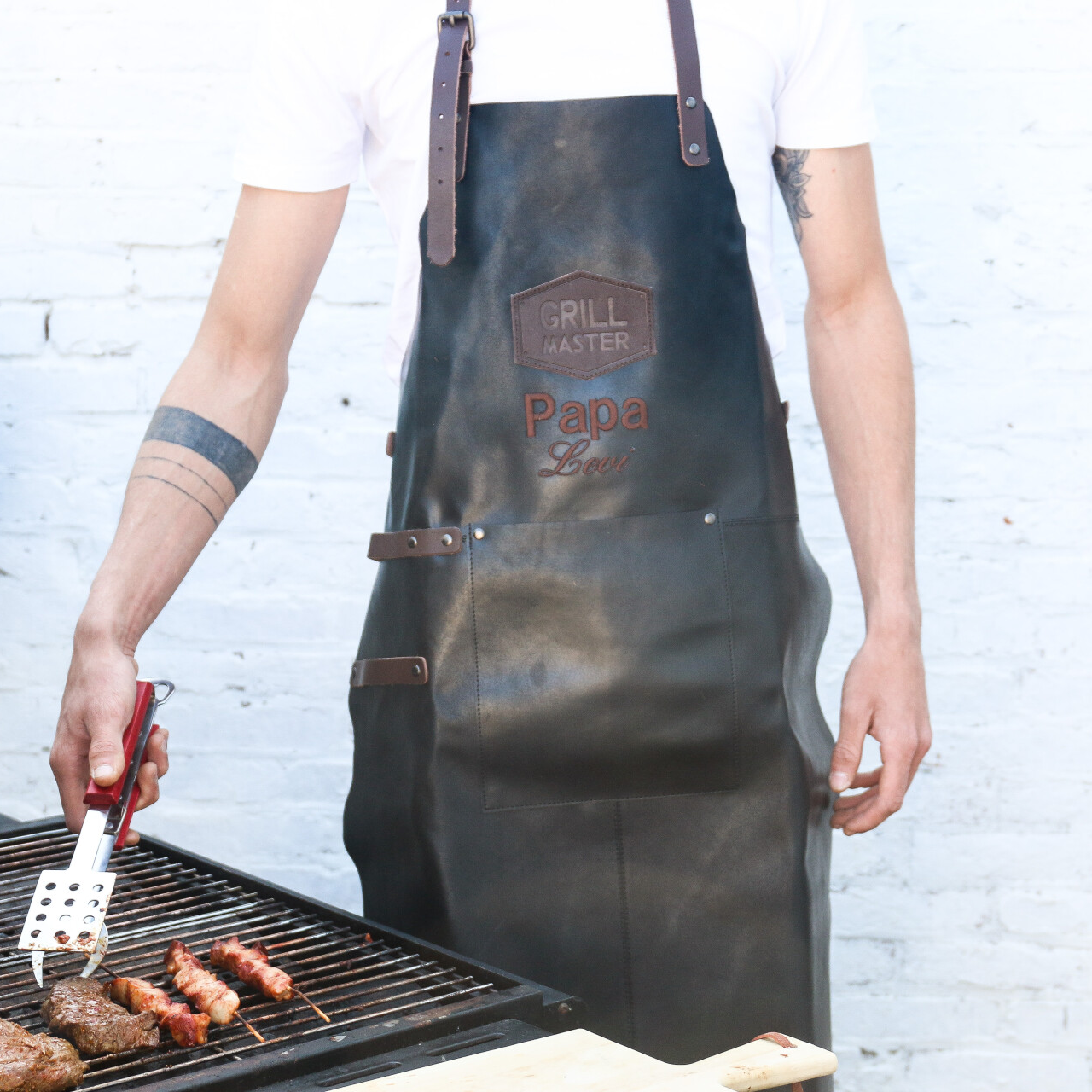 Leren schort zwart met naam