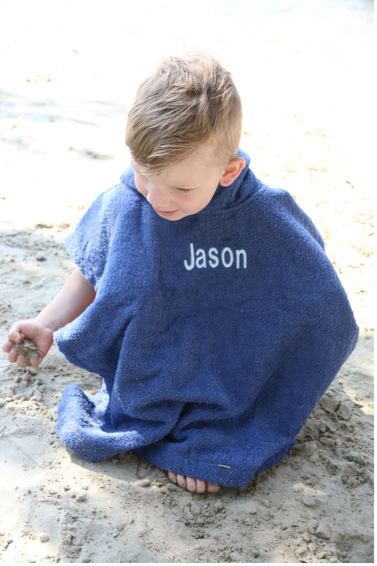 Badponcho donker blauw