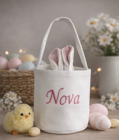 Paasmandje konijn wit/roze