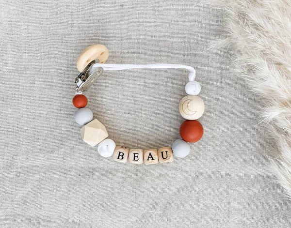 Speenkoord met naam marmer/roest