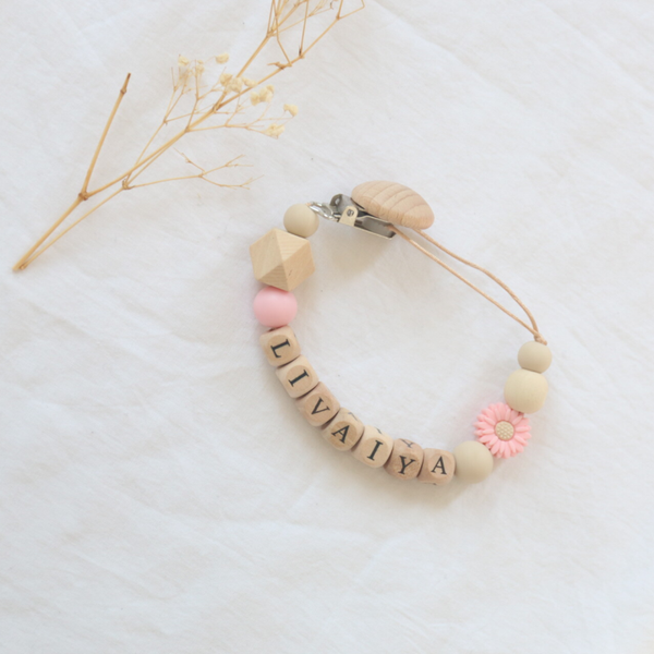 Speenkoord daisy Roze/hout