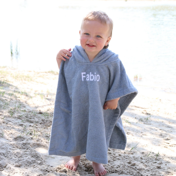 Badponcho grijs/blauw