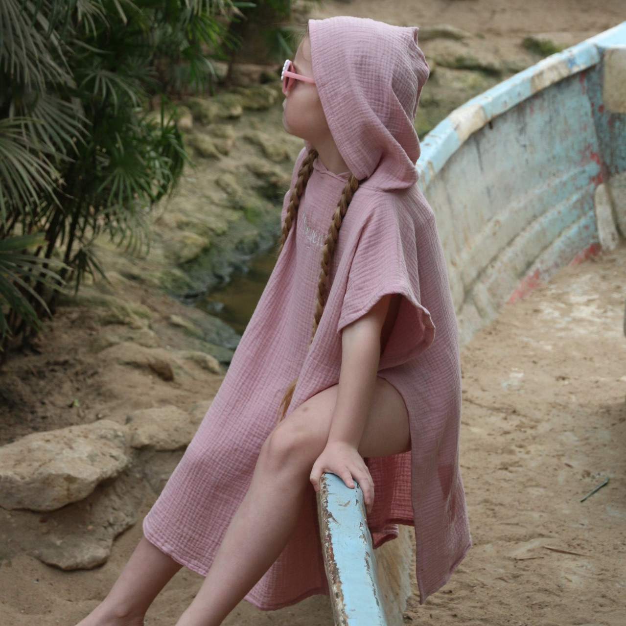 Hydrofiele poncho oud roze