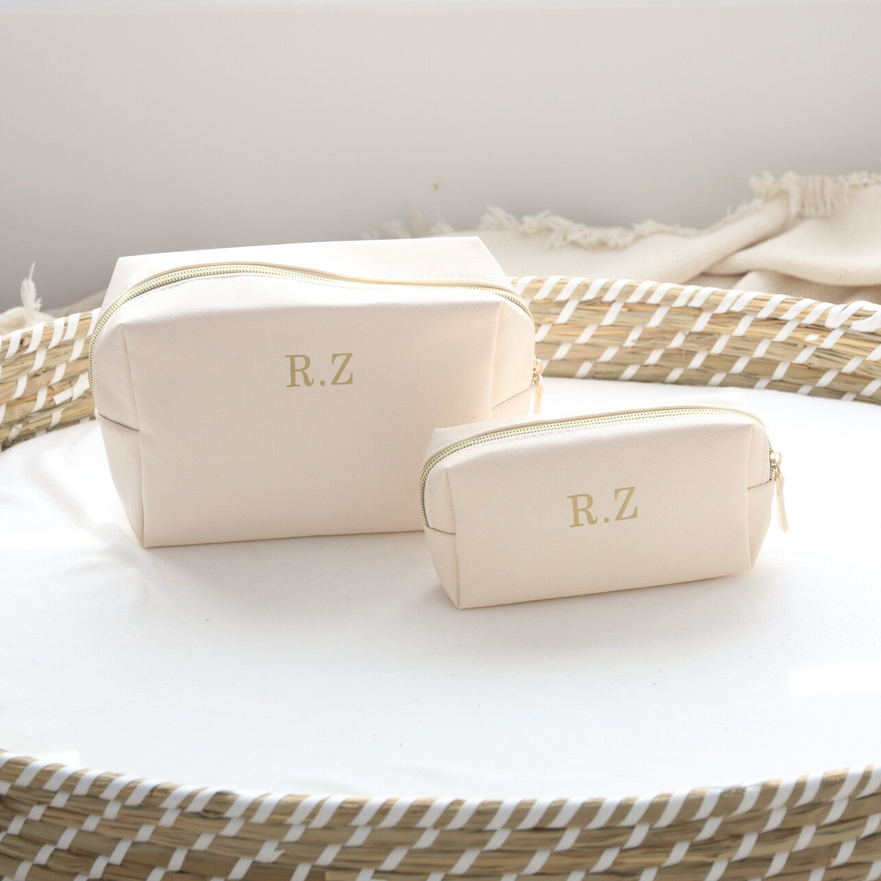 Toilettas set leer beige