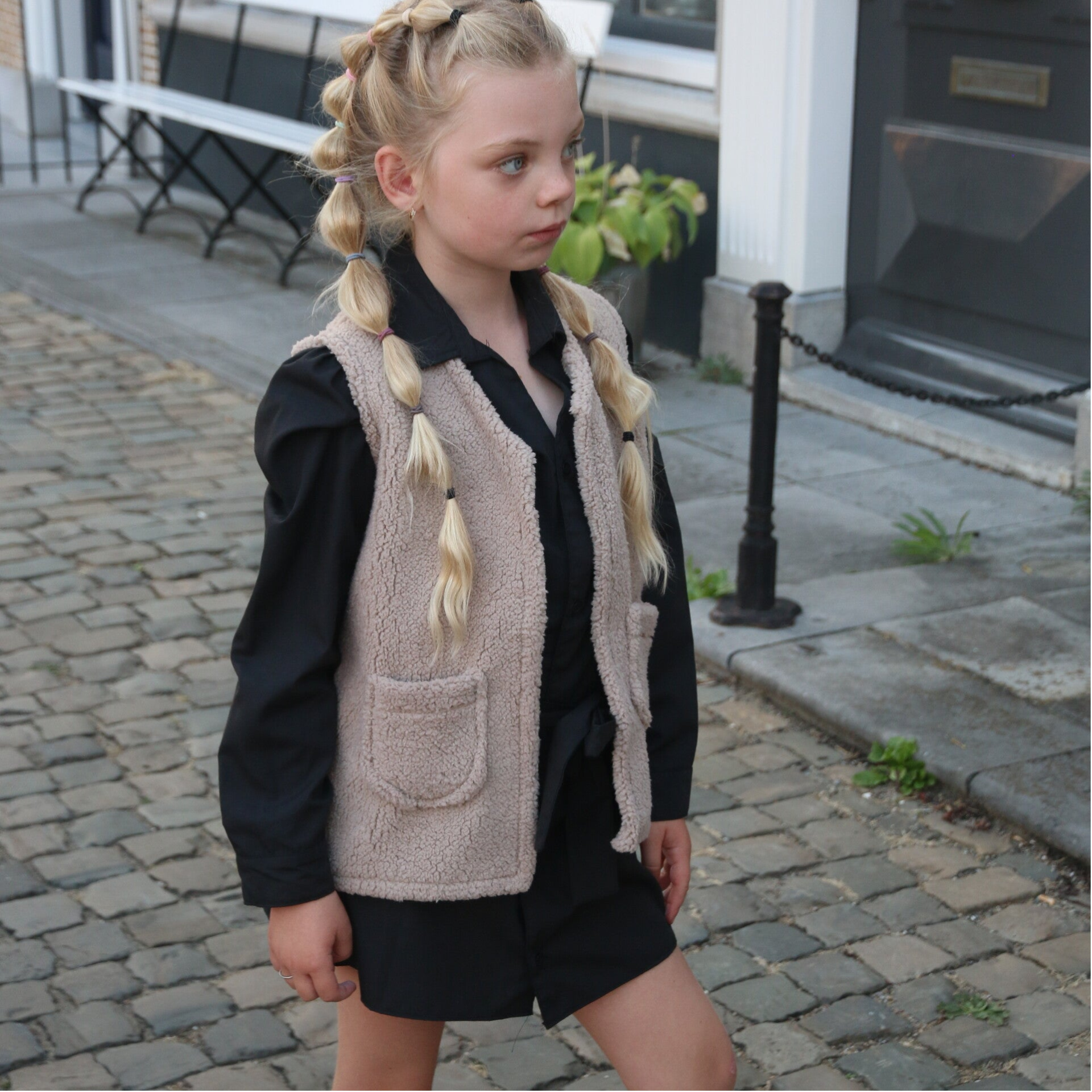Teddy gilet donker beige