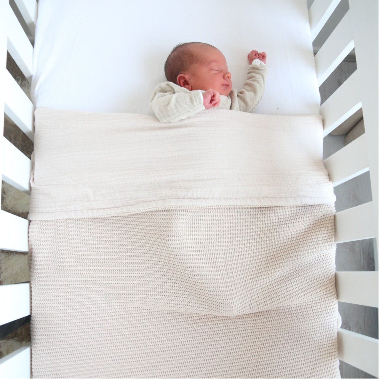 Ledikant deken knit beige/ hydrofiel beige