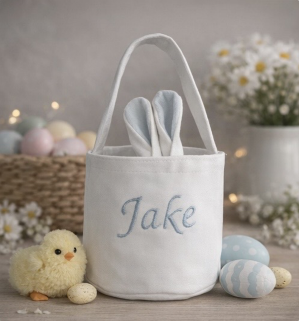 Paasmandje konijn wit/blauw