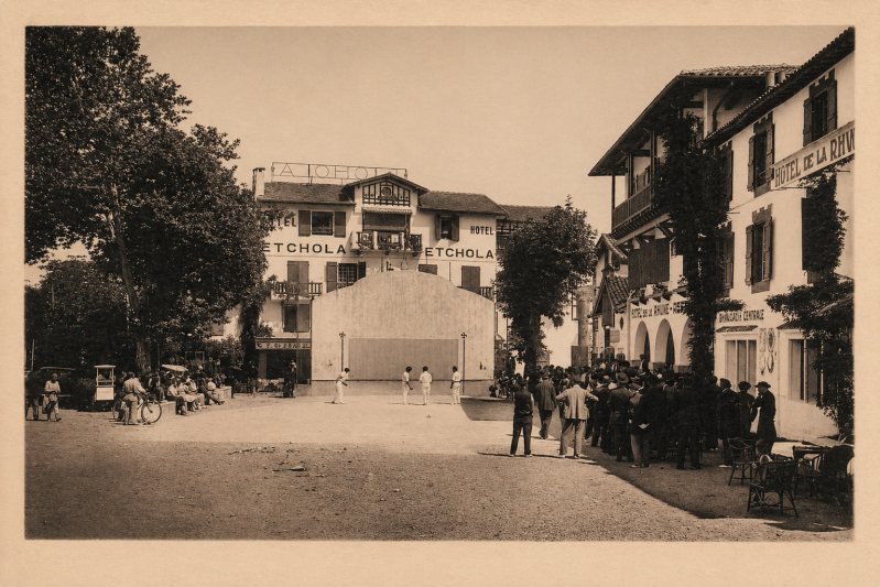 La place du village d'Ascain vers 1935