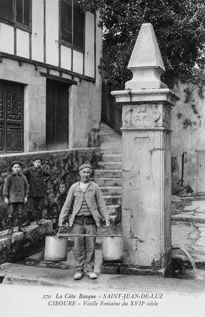 La vieille fontaine de Ciboure au début du XXe siècle