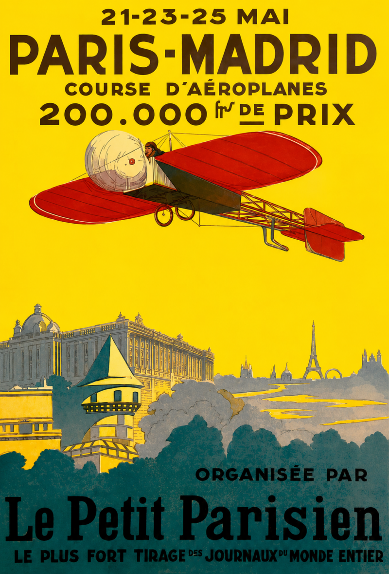 Affiche de la grande course aérienne Paris-Madrid 1911