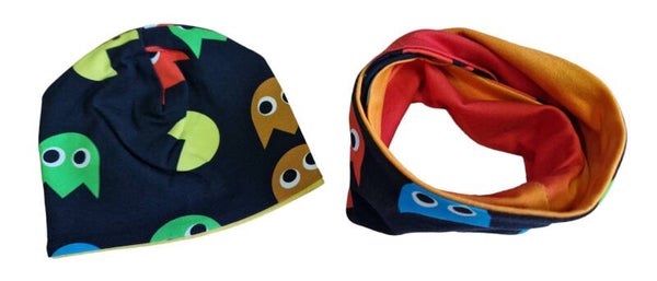 Wendebeanie & Wendeloop Pacman für 43cm Puppen