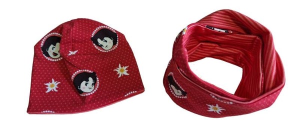 Wendebeanie & Wendeloop Heidi Dottis rot für 43cm Puppen