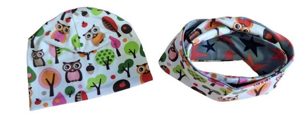 Wendebeanie & Wendeloop Eulen für 43cm Puppen