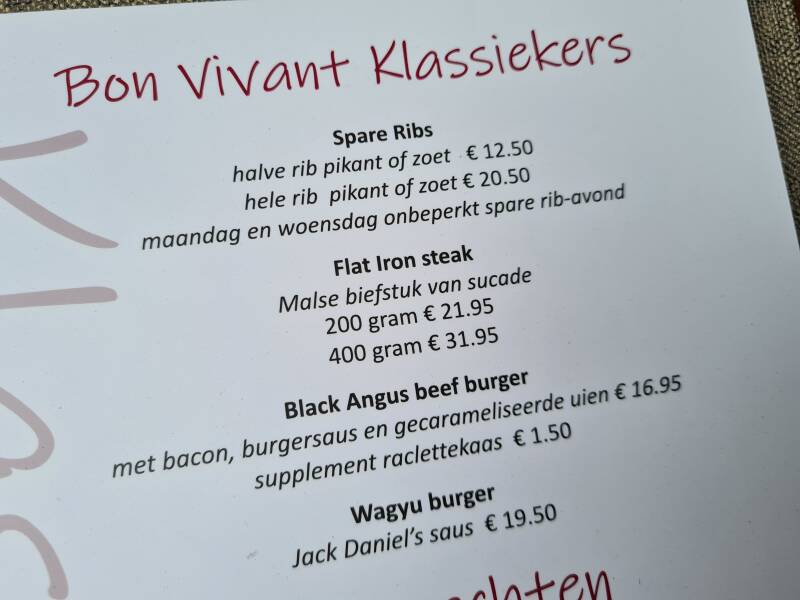 Bon Vivant | Bennebroek | Foto menukaart