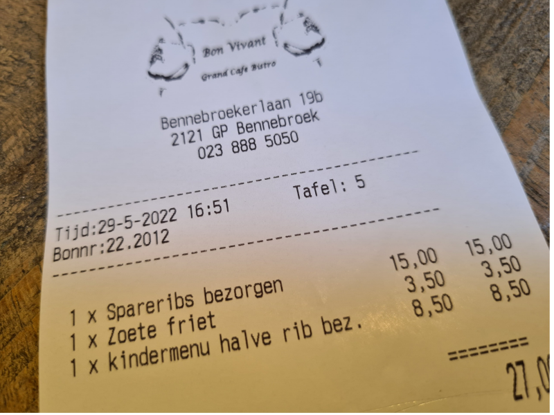 Bon Vivant | Bennebroek | Rekening