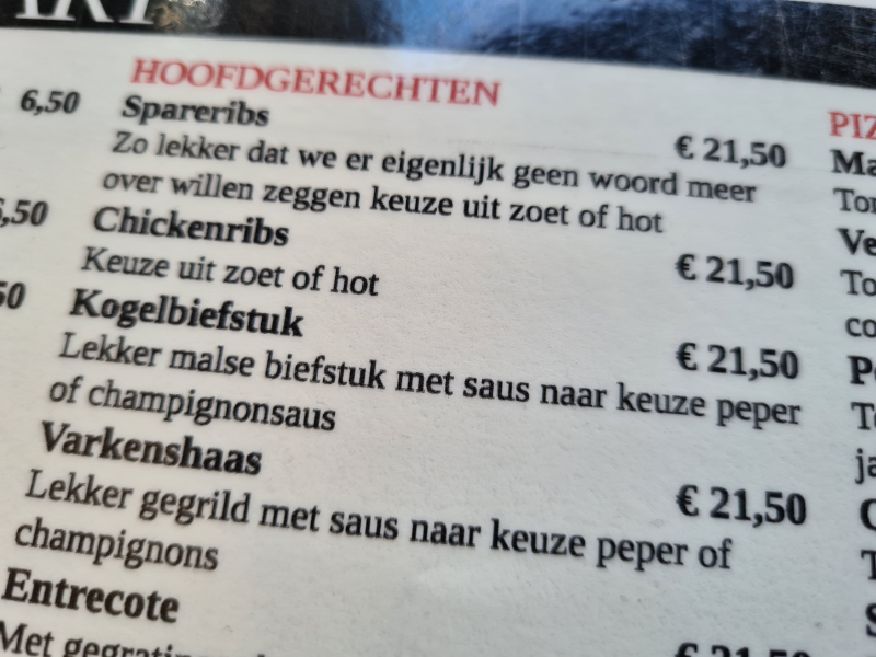 De Verborgen Parel | Huizen | Menukaart
