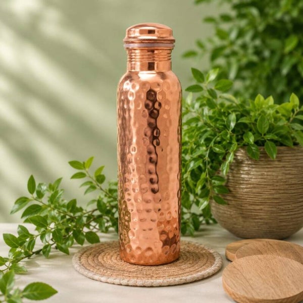 Puur koperen waterfles – gehamerd gepolijst – 750 ml