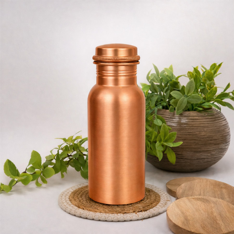 Puur koperen waterfles mat ± 500 ml in luxe geschenkverpakking