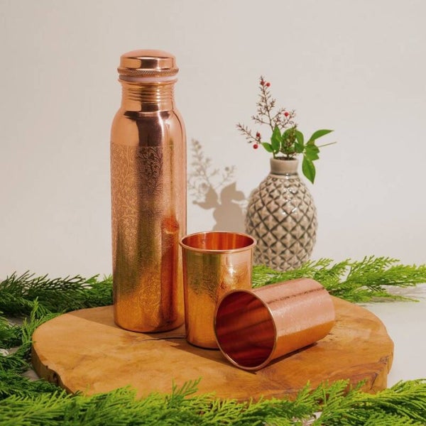 Puur koperen set bloempatroon ± 950 ml