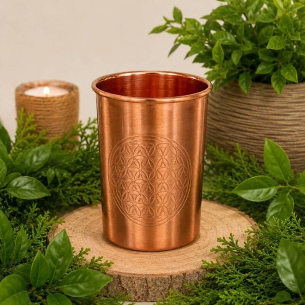 Puur koperen beker 'flower of life' 300ml - Mat