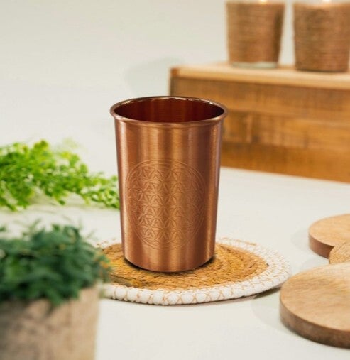 Koperen beker 'flower of life' 300ml - Mat