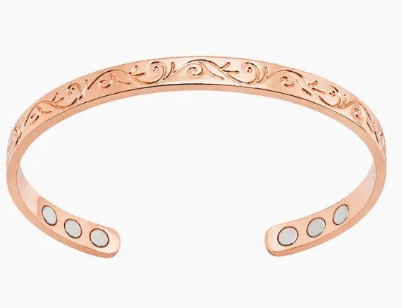puur koperen armband met sierlijk patroon 6 magneten