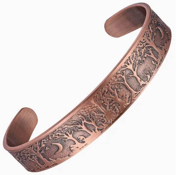 Puur koperen armband met maanverlichte bos/boom ontwerp