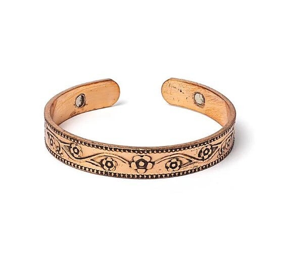 Puur koperen armband (klein) met bloemmotief