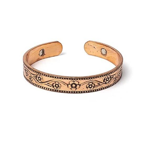 Puur koperen armband (klein) met bloemmotief