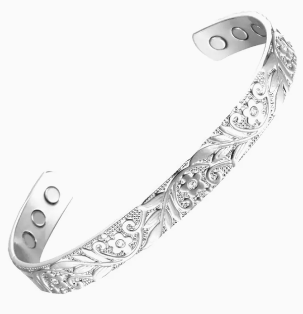 Puur koperen zilverkleurige armband met 6 magneten