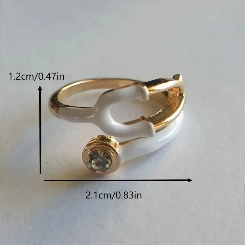 Unique White & Golden Alloy Stethoscope Ring