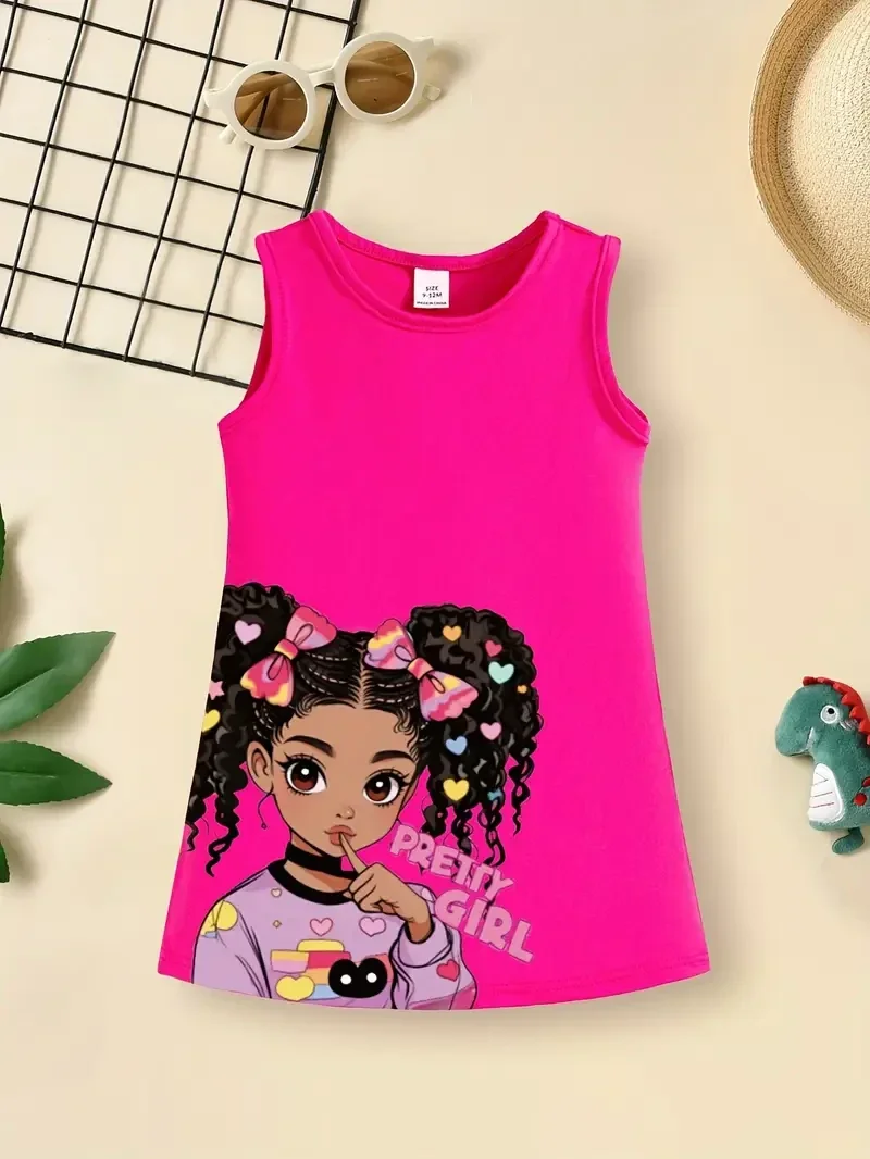 Toddlers "Pretty Girl"  Print Casual Sleeveless Dress,