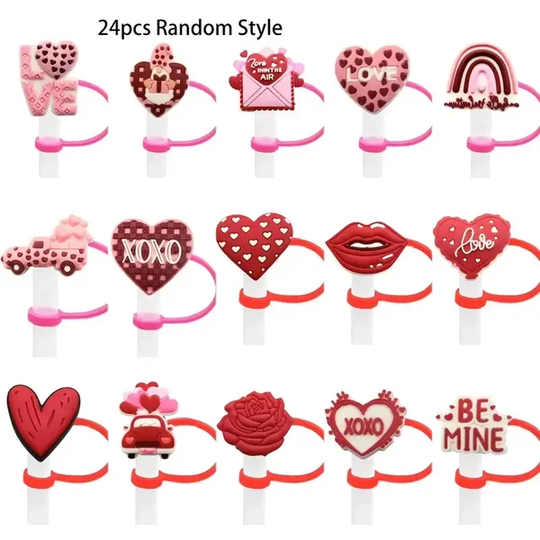 Valentine's Straw Cover Cap for Cup, Love themed randomly chosen