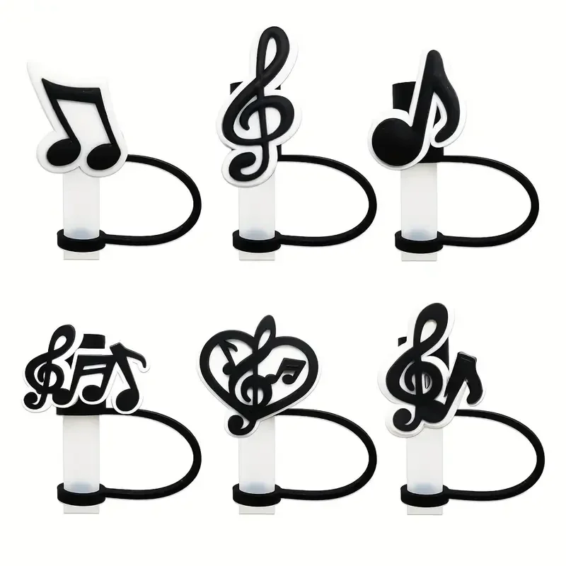 6pcs Silicone Melodic Note Straw Toppers