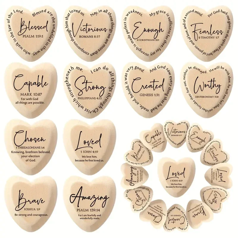 Wooden Heart Tokens with Bible Verses