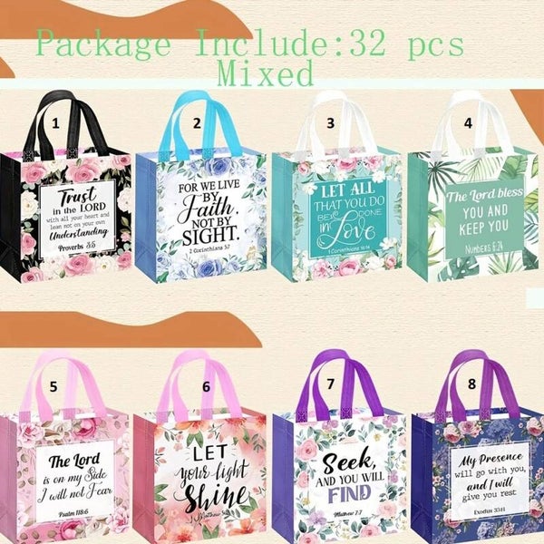 Reusable Non-Woven Inspirational Bible Verse Flower Gift Bags
