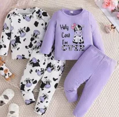2 Sets Baby's Cartoon Cow Pattern casual set