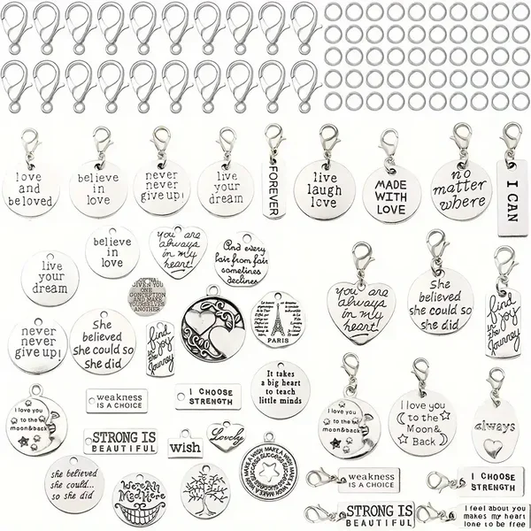 100pcs Antique Silvery Inspired Keychain Making Set