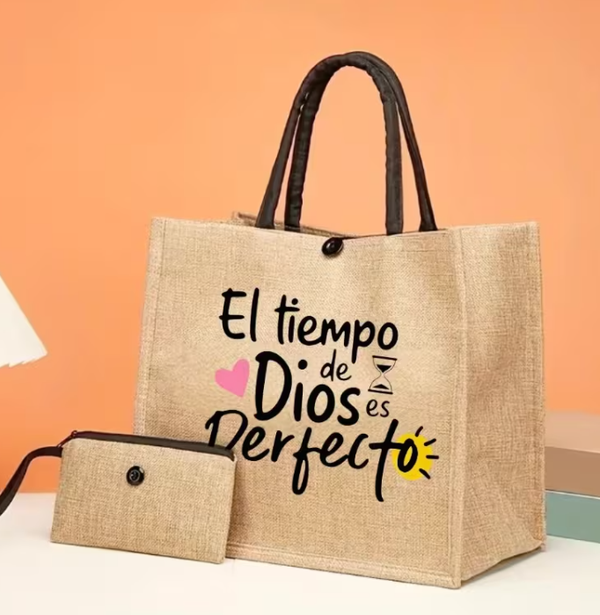 2pcs Reusable Large Tote Bag "El tiempo de Dios es perfecto"