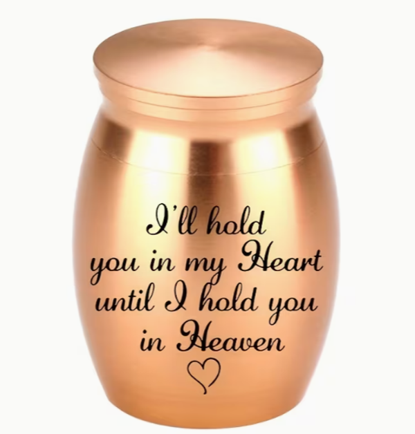Small Urns for Ashes with "I'll Hold You in My Heart Until I Hold You in Heaven" Phrase