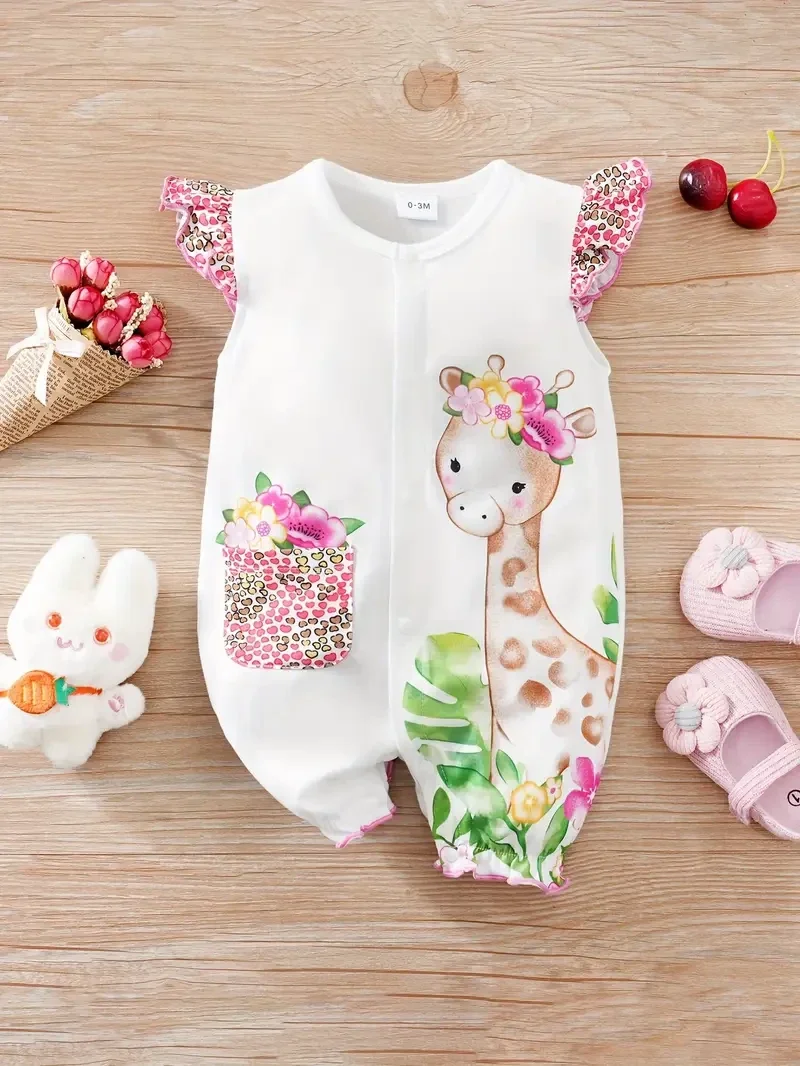 Infant's Giraffe & Flower Print Bodysuit