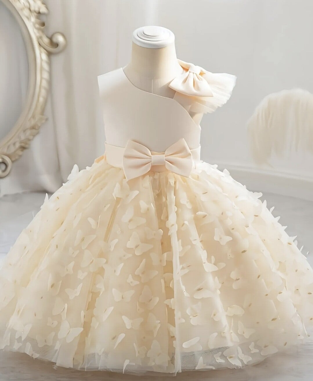 Girls Cute Princess Dress With Bow Belt Butterfly Design