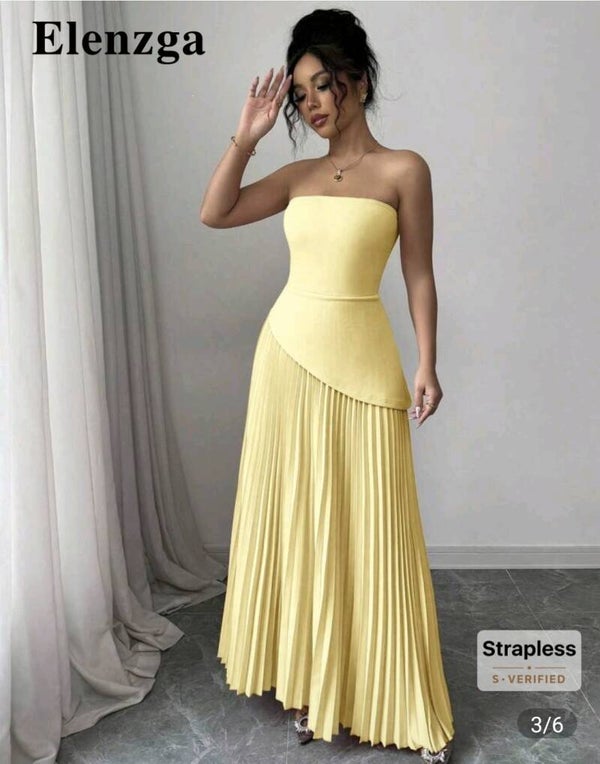 Women's Elegant Pleated Strapless Fitted iDress