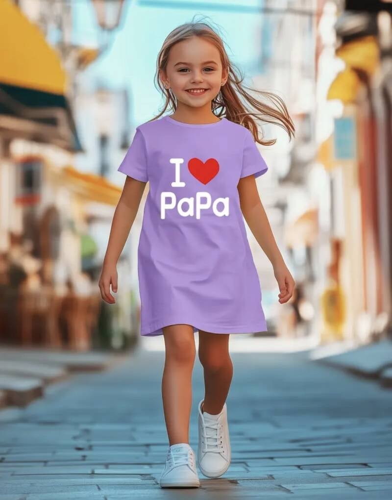 Girls' Casual Graphic T-Shirt Dresses "I llove Papa"