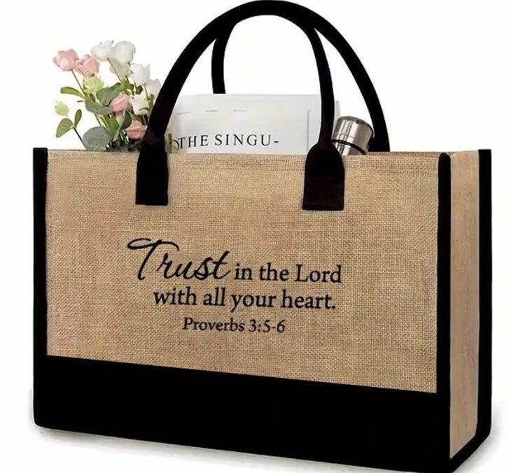 'Trust in the Lord'  Christian Large Capacity Burlap Tote Bag